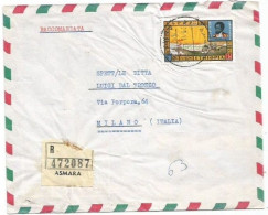 Ethiopia Airmail Registered Commerce Cover Asmara 30nov1966 To Italy With Lebna Dengel  E$ 1 Solo Franking - Etiopia