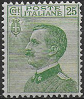 1927 Italia VE III Effigy 25c. Green MNH Sassone N. 219 - Altri & Non Classificati