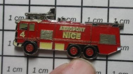 713c Pin's Pins / Beau Et Rare / THEME : POMPIERS / SAPEURS POMPIERS GROS CAMION AEROPORT DE NICE - Brandweerman