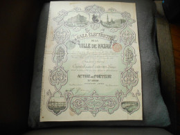 Action Au Porteur Gaz Et Electricité De La Ville De Kazan Russie Russia  1896 - Electricité & Gaz