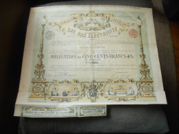 Obligation De 500 Francs Compagnie Mutuelle Eau  Gaz  Electricité Bruxelles   1896 - Elektriciteit En Gas