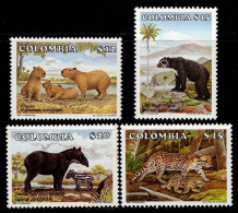 05- KOLUMBIEN - 1985- MNH- DANTA,BEAR,CHIGUIRO,OCELOTE – FAUNA / MAMMALS - Kolumbien