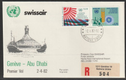 1982, Swissair, Erstflug, Genf UN - Abu Dhabi UAE - Erst- U. Sonderflugbriefe