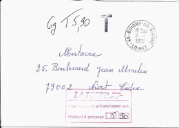 TAXE N° TAMPON-TAXE 5,90FR S/L. A BOIGNY S BIONNE/8.1.91 - 1960-.... Cartas & Documentos
