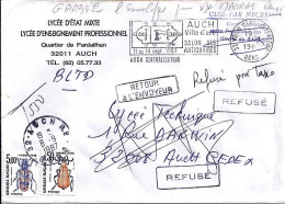 TAXE N° 112/105 S/L. DE AUCH + TAXEE A AUCH/8.9.87 + REFUS - 1960-.... Storia Postale