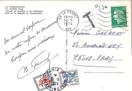 TAXE N° 99/100 S/CP. DE LE PRADET + TAXEE A PARIS/3.10.74 - 1960-.... Storia Postale