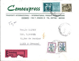 TAXE N° 96/99 S/L.EXPRES D’ITALIE + TAXEE A PARIS/15.1.68 - 1960-.... Storia Postale