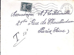 TAXE N° 93 S/DEVANT DE L. DE NANTERRE + TAXEE A PARIS/7.7.61 - 1960-.... Lettres & Documents