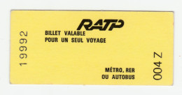 Ticket De Métro Spécial Neuf à Tarif Réduit Années 90 "Sapeur-pompiers De Paris" RATP - Métropolitain De Paris - Europe