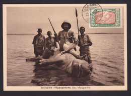 Ethiopia: Picture Postcard, 1931, 1 Stamp, Lion, Not Really Used, Card: Hippo Hunting, Colonialism, Hunt (traces Of Use) - Ethiopië