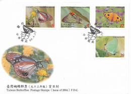 TAIWAN-FORMOSE 2004 FDC PAPILLONS YVERT N°2830/33 - Vlinders