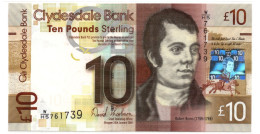 Scotland Clydesdale Bank 10  Pounds Robert Burns P-365 UNC - 10 Ponden