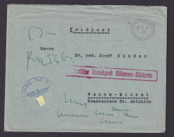 Böhmen Mähren Besetzung II.Weltkrieg Dienstpost Brief Prag Wanne Eickel Feldpost - Other & Unclassified