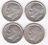 Etats-Unis.  Lot De 4 Pièces De Monnaie,  One Dime, Roosevelt, En Argent - 1946-...: Roosevelt
