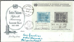 NATIONS UNIES 1960: LSC De New York Pour Heliopolis (Egypte) - Storia Postale