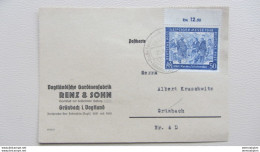 SBZ-10fach : Orts-Karte Mit Frühj.-Messe 1948 WSt. Grünbach (Vogtl) 25.6.48, Beide Werte Als Oberrandstücke Knr: 967 ZF - Storia Postale