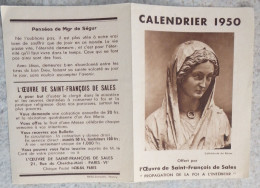 Petit Calendrier  De Poche  Image Pieuse 1950 Oeuvre De Saint François De Sales - Petit Format : 1941-60