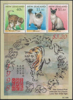 NEW ZEALAND  - 1998 - FAUNA - ANIMALS -  CAT - CATS - GATTI - 3 V - MNH - MINISHEET - - Domestic Cats