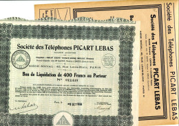 Société Des Téléphones  PICART LEBAS; Bon De Liquidation - Elektriciteit En Gas