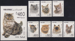 YEMEN- 1990 - FAUNA - ANIMALS -  CAT - CATS - GATTI - 8 V - MNH - - Hauskatzen