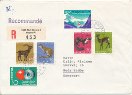 Switzerland Registered Cover Sent To Denmark Biel/Bienne 3 Neumarkt 23-12-1967 With Complete Set Pro Juventute 1967 And - Covers & Documents