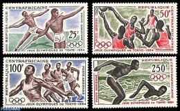 Central Africa 1964 OLympic Games Tokyo 4v, Mint NH, Sport - Athletics - Basketball - Olympic Games - Swimming - Atletica