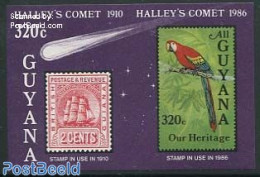 Guyana 1986 Halleys Comet S/s Imperforated, Mint NH, Nature - Science - Transport - Birds - Parrots - Astronomy - Stam.. - Astrología