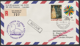 1983, Swissair, Erstflug, Genf UN - London - First Flight Covers