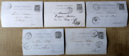 Lot De 5 Cartes Postales Entier Postaux 10c Type Sage. Carton Violet (Oblitération Du Gers) - Lots Et Collections : Entiers Et PAP