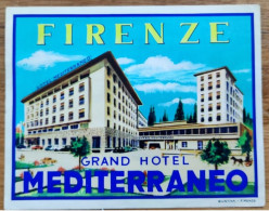 Italy Florence Mediterraneo Grand Hotel Label Etiquette Valise - Etiquettes D'hotels