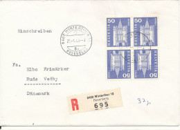 Switzerland Registered Cover Sent To Denmark Winterthur 10 Rosenberg 25-1-1968 With A Block Of 4 Tête-bêche Basel - Storia Postale