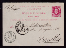 DDFF 865 -- Entier Postal Type No 30 REPONSE - MADRID 1888 Vers BRUXELLES - Briefkaarten 1871-1909