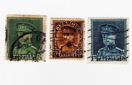 Belgique - 3 Timbres Roi Albert I Avec La Casquette Année 1931 Mi 308 Et Année 1932 Mi 332 - 1915-1920 Alberto I