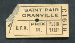 Ticket De Bus 1952 "CFN (ex-CFM) Chemins De Fer Normands - Saint Pair -> Granville" - Europe