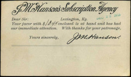 Postal Stationary - From Lexington, Kentucky - 1901-20