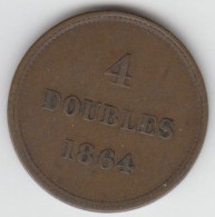 Guernsey Coin 4 Doubles 1864 Condition Fine - Guernsey