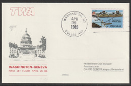 1985, TWA, Erstflug, Washington - Genf - 3c. 1961-... Lettres