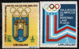 1979 Uruguay Arch Olympic Rings Lake Placid And Moscow Emblems #1019 - 1020 ** MNH - Uruguay