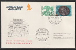 1986, Singapore Airlines, Erstflug, Zürich - Singapore - Erst- U. Sonderflugbriefe