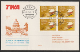 1986, TWA, Erstflug, Zürich - Washington - Erst- U. Sonderflugbriefe