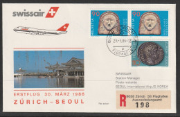 1986, Swissair, Erstflug, Zürich - Seoul Korea - Erst- U. Sonderflugbriefe