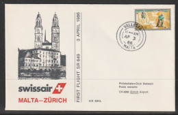 1986, Swissair, Erstflug, Valetta - Zürich - Malta