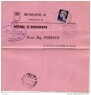 1945  LETTERA CON ANNULLO PUTIGNANO   BARI + CONVERSANO - Marcophilie