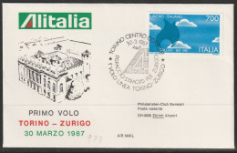 1987, Alitalia, Erstflug, Torino - Zürich - Luftpost