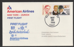 1988, American Airlines, Erstflug, New York - Zürich - 3c. 1961-... Cartas & Documentos