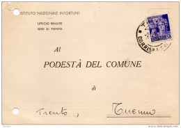 1945 CARTOLINA CON ANNULLO TRENTO - Marcophilia