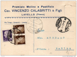 1945 CARTOLINA INTESTATA MOLINO  E PASTIFICIO VINCENZO CALABRITTI  LAVELLO POTENZA - Marcophilia