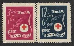 SD)1944 CROATIA SHORT RED CROSS CENTENARY SERIES, 2 MINT STAMPS - Kroatien