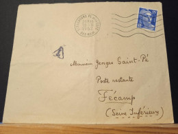 886 Sur Lettre Au Tarif Du 01/12/1951 En Poste Restante Taxée AO De 10Fr Au Verso Sur Le Tarif Du 06/01/1949 - 1945-54 Marianne (Gandon)