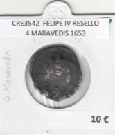 CRE3542 MONEDA ESPAÑA FELIPE IV RESELLO 4 MARAVEDIS 1653 - Otros & Sin Clasificación